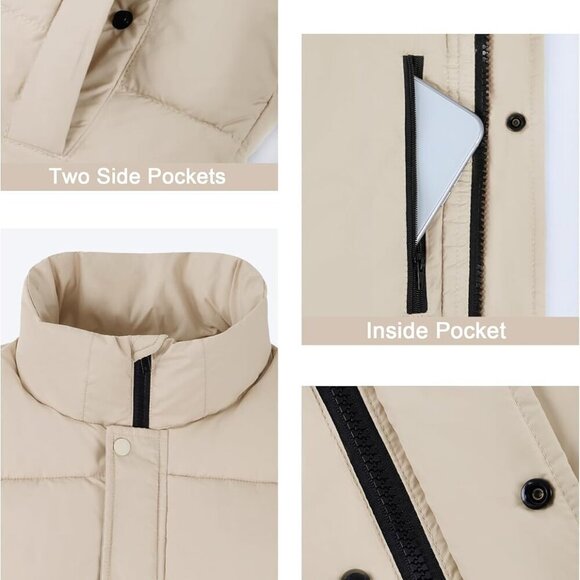 Womens Puffer Vest Sleeveless Puffy Cropped Vests Stand Collar Vest Lightweight - Picture 4 of 4